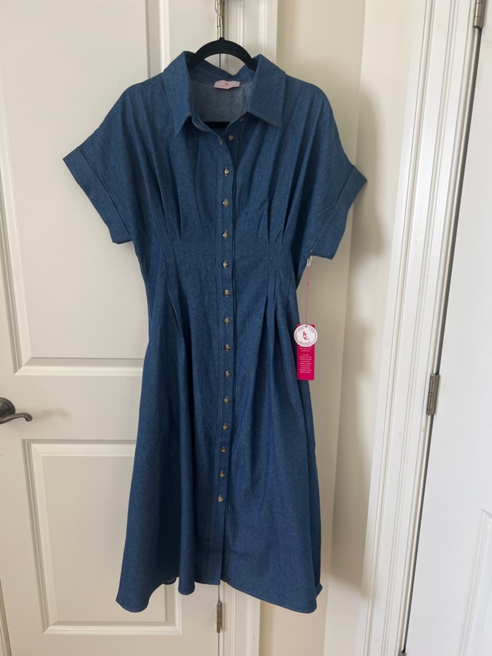 Kim Lolley Designs Lake Lady Button-Front Blue Denim “Kim” dress